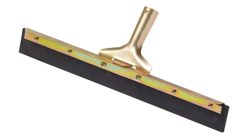This straight floor squeegee features a single hard rubber blade that will not leave marks. Most suited for smoother surfaces to move liquid and debris. The blade fits standard tapered handles. 61cm long.