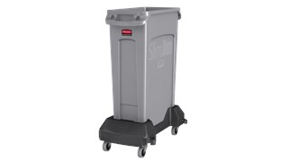The Rubbermaid Commercial Vented Slim Jim® Resin Dolly is designed to support and transport Vented Slim Jim® containers smoothly and efficiently through any commercial facility.