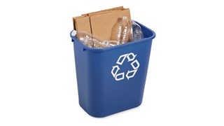 Die Büroabfallbehälter von Rubbermaid Commercial sind platzsparend, wirtschaftlich und eine einfache und effektive Möglichkeit zur Mülltrennung im Büro.