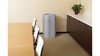 The Crowne Collection 30 Gallon FGAOT30 Decorative Indoor Waste Container has an attractive contemporary design with a curved open top that prevents objects from being placed on top of the can, keeping a neater overall appearance.