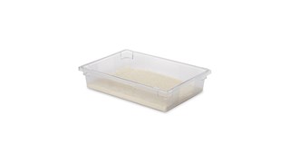 Cette boîte pour aliments Rubbermaid est transparente et résiste aux taches. Ces collecteurs de stockage des aliments sont certifiés NSF.